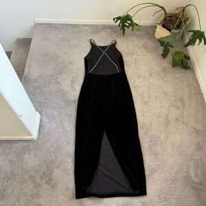 VINTAGE 90S Y2K VELVET HIGH NECK MAXI DRESS MESH BACK RHINESTONE STRAPS